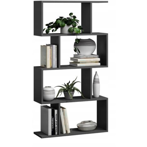Étagère sur pied noire Bask 4 pour salon, bureau, chambre, MK (1/4)