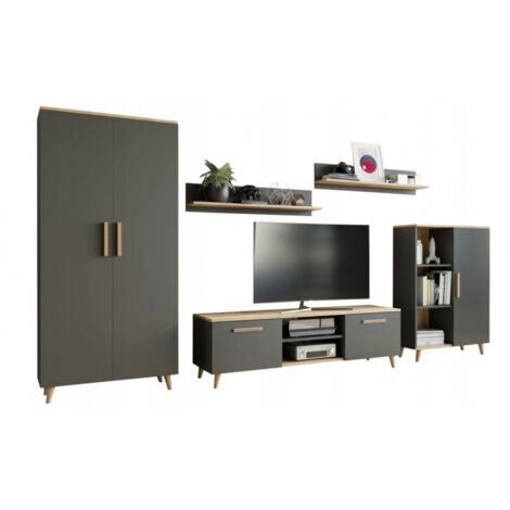 MEUBLES NORD Meuble mural artisanal chêne/anthracite SALON Style scandinave (1/4)