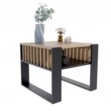 Table basse carrée IGA, chêne artisanal/noir, pour le salon, table basse MK (1/5)