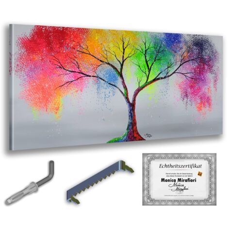 Monica Mirafiori 100 % peint à la main Tableau Arbre multicolore 140 x 70 cm Peinture à la main Peinture acrylique Très grand tableau acrylique Art moderne Tableaux d'art (1/5)