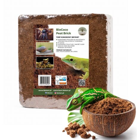 Substrat de tourbe BioCoco, fibre de coco, briquettes de tourbe de coco 5 kg 65 l pour terrarium