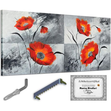Monica Mirafiori  Peinture 100 % peinte à la main  Coquelicots 140 x 70 cm  Peinture acrylique  Très grand format  Art moderne  Tableaux d'art (1/5)
