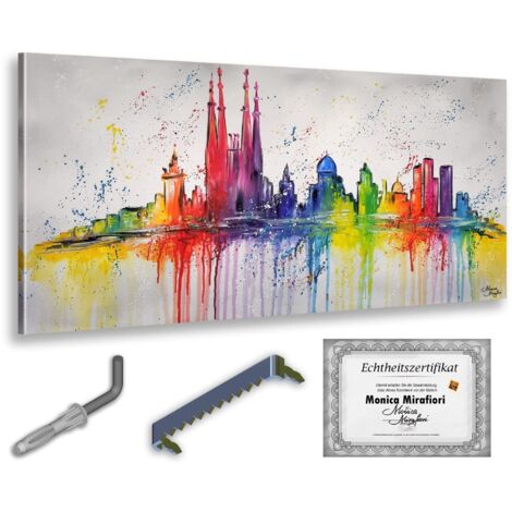 Monica Mirafiori 100 % peint à la main Tableau Barcelone 140 x 70 cm Peinture à la main Peinture acrylique Très grand tableau acrylique Art moderne Tableaux d'art (1/5)