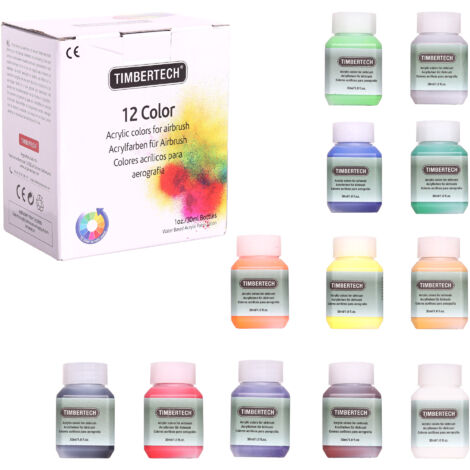 Kit Aérographe Avec 28 Peintures Acryliques De 30 Ml - Prêtes à L'emploi