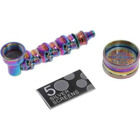 Coffret cadeau en métal D&K avec pipe, broyeur à herbes et 5 passoires - Arc-en-ciel