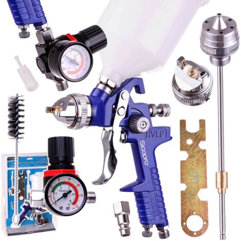 Kit pistolet à peinture HVLP avec 2 buses (1,4 et 1,7 mm) et réservoir de 600 ml (1/5)