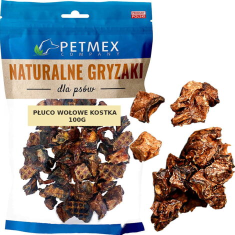 Friandise à mâcher naturelle pour chiens, poumons de bœuf, cube Petmex 100 g (1/3)