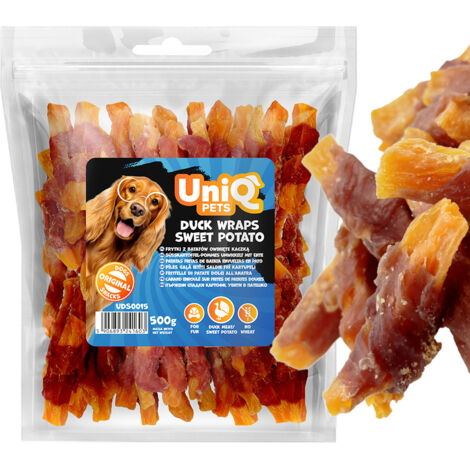 Friandises pour chiens UniQ Pets 500 g : frites de patates douces enrobées de canard (1/5)