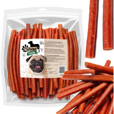 Friandise pour chiens : Bâtonnets de canard tendres (90 %) Mr. Pretzel 500 g (1/5)