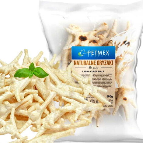 Friandises naturelles à mâcher pour chiens Petmex, pattes et pilons de poulet blanc séchés, 500 g