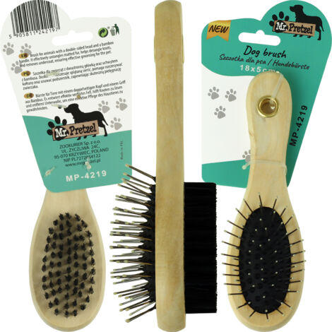 Brosse double face Mr. Pretzel avec embouts en pin pour le sous-poil, les poils de chien et les poils de chat