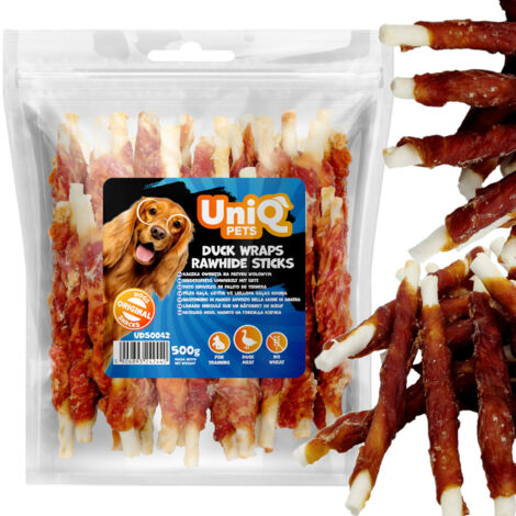 Friandises pour chiens, en-cas Canard sur bâtonnet de bœuf UniQ Pets 500 g (1/5)
