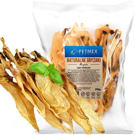Friandises naturelles à mâcher pour chiens, oreilles de lapin séchées Petmex 200 g (1/3)