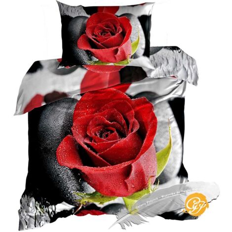 Parure de lit en satin de coton 3D 140x200cm ROUGE ROSE (1/2)