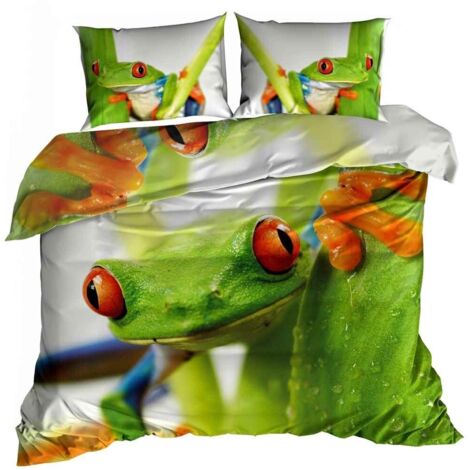 Parure de lit en satin de coton 3D 160x200cm GRENOUILLE VERTE (1/3)