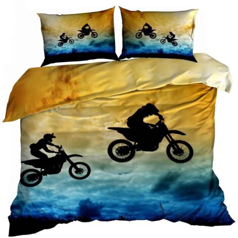 Parure de lit en satin de coton 3D 160x200cm MOTOR CROSS (1/3)
