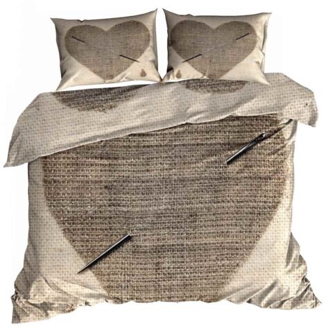 Parure de lit en satin de coton 3D 160x200cm, motif cœur tissé (1/3)