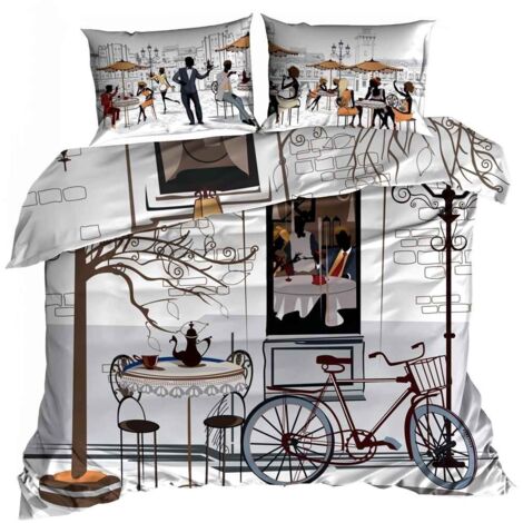 Parure de lit en satin de coton 3D 160x200cm CAFE (1/3)