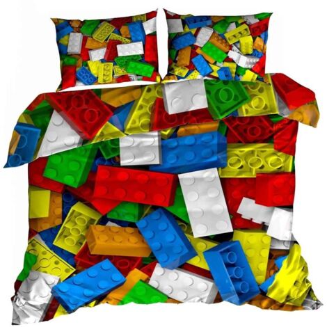 Linge de lit en satin de coton 3D 160x200cm, briques Lego (1/3)