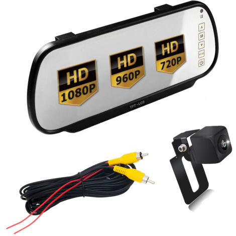 Moniteur de voiture rétroviseur complet AHD LCD 7 FULLHD + Caméra boîtier métallique AHD720P sous la plaque d'immatriculation