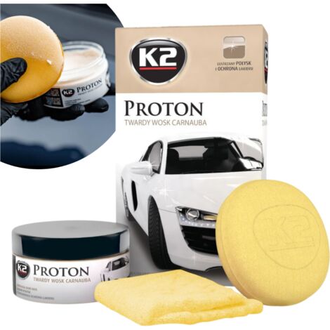 Cire de carnauba dure K2 PROTON pour la protection de la peinture avec microfibre et applicateur