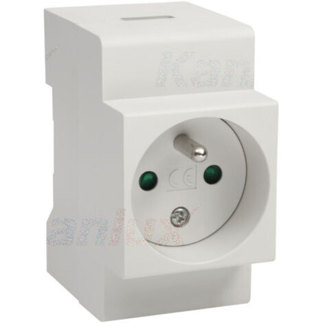 Prise électrique rail TH35 – 16A – Blanc – Sécurité – 2,5 modules (1/3)
