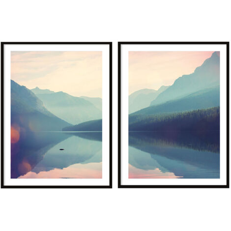 AFFICHES PHOTOS ENCADRÉES 53x73cm Diptyque Lot de 2 tableaux Montagnes Lac P2078 (1/3)