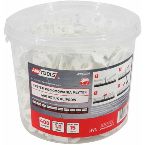 SYSTÈME DE NIVELLEMENT DE CARREAUX AWTOOLS STANDARD 1,0 mm - 7 mm-15 mm - CLIPS 400 pièces. (1/5)