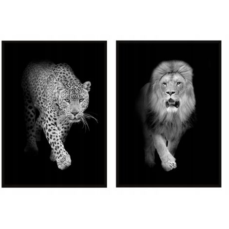 TABLEAU ENCADRÉ 53x73cm Diptyque Ensemble de 2 tableaux Chats sauvages Guépard Lion P1020 (1/3)