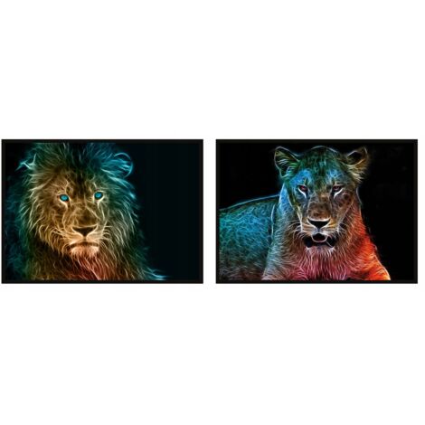 POSTERS PHOTOS ENCADRÉS 53x73cm Diptyque Lot de 2 tableaux Rasta Lion Lions P756 (1/3)