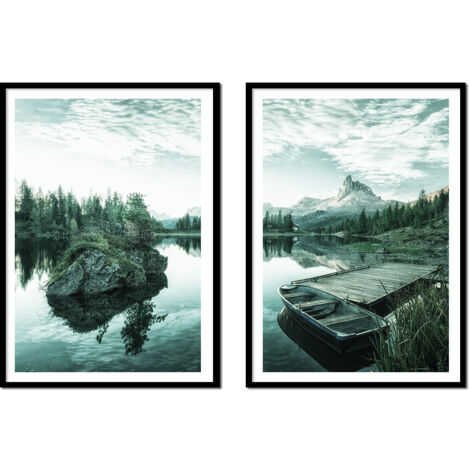 AFFICHES PHOTOS ENCADRÉES 53x73cm Diptyque Lot de 2 tableaux Montagnes Lac P2147 (1/3)