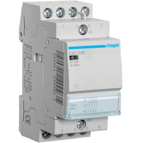 Hager – Contacteur 25A 4 contacts à ouverture – Tension 230V AC – Endurance 1 000 000 manœuvres – Pour contrôle équipements électriques - ESC426 (1/5)