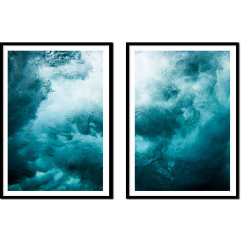 TABLEAU ENCADRÉ 53x73cm Diptyque Ensemble de 2 tableaux Surf Vagues Mer P2171 (1/3)