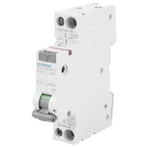 Disjoncteur différentiel 2P B 10A 0,03A type AC 6kA 30mA SENTRON 5SV1316-0KK10