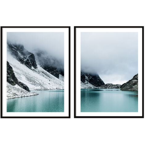 AFFICHES PHOTOS ENCADRÉES 53x73cm Diptyque Lot de 2 tableaux Montagnes Lac P2076 (1/3)