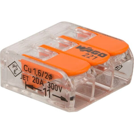 50 mini connecteur WAGO 3 entrées pour fil souple ou rigide - réf 221-413
