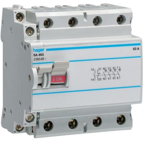 Hager – Interrupteur à déclenchement libre 4 Pôles 63A – Tension 230V – Courant 63A – Montage encastré – Classe de protection IP20 (1/4)