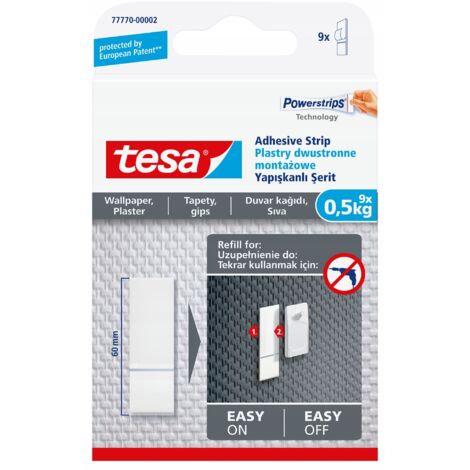 TESA Bandes adhésives pour plâtre de montage jusqu'à 0,5 kg pour papier peint et plâtre 9 pièces. (1/5)