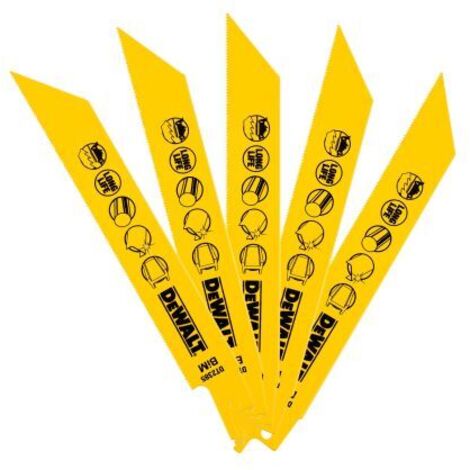 Dewalt – Lames de scie sabre pour métal – Acier HCS – Longueur 152 mm – Pack de 5 – Découpe précise et rapide sur métaux ferreux - DT2385-QZ