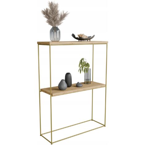Console double, fil de fer de 8 mm, 60 x 20 cm, chêne doré artisanal