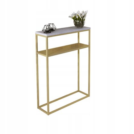 Console double 60x20 avec étagère métallique, hall en profilés 15x15, Béton Doré Clair