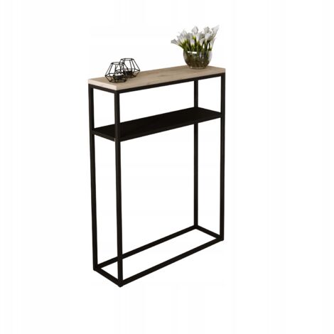 Console double 60x20 avec étagère métallique, hall réalisé en profilés Artisan Chêne Noir 15x15 (1/3)