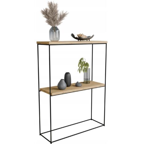 Console double, fil de fer de 8 mm, 60 x 20 cm, chêne noir artisanal (1/4)