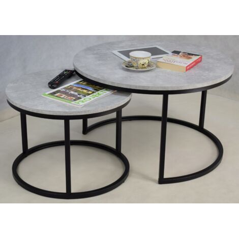 Un ensemble de tables basses rondes vissées ensemble à partir de profilés 20x20, Black Concrete Light (1/5)