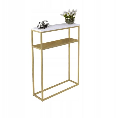 Console double 60x20 avec étagère métallique, hall en profilés 15x15, Or Blanc Mat