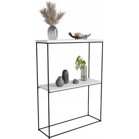 Console double pour hall en fil de fer de 8 mm 60x20 Noir Blanc Brillant (1/4)