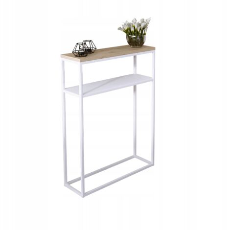 Console double 60x20 avec étagère métallique, hall en profilés 15x15, blanc mat, chêne artisanal (1/3)