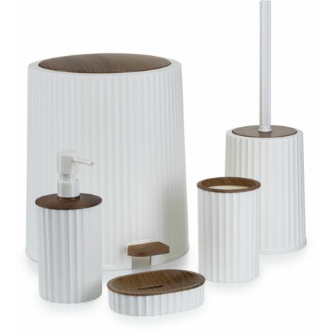 Ensemble de salle de bain 5 pièces Roza blanc/bois (1/5)