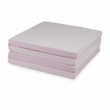 Tapis de jeu 120x120cm pour enfant, carré, pliable, velours doux, rose clair (1/4)