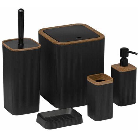 Ensemble de salle de bain Kely Square noir/bois (1/5)